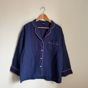 Ilana Kohn 100% Linen Made in USA Shirt Size S Blue with Pink Accents Jacket